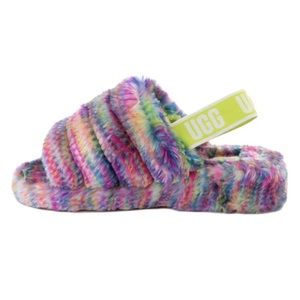 UGG Fluff Yeah Pixelate Printed Faux Shearling Slides